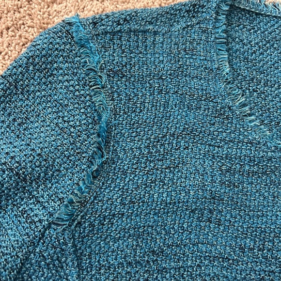 Worn Once NIC+ZOE Deserve It Fringe Detail Teal Bouclé Jacket - Picture 12 of 15